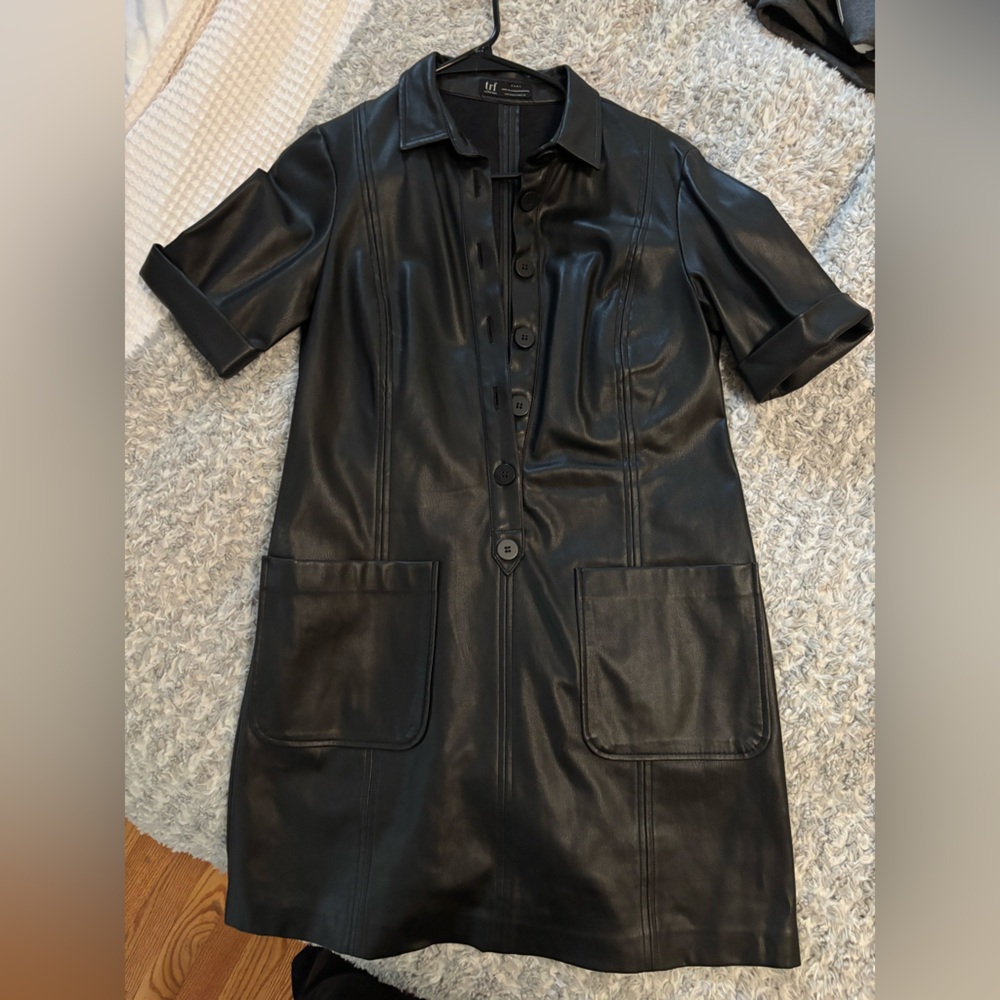 Black Leather Short-Sleeve dress
